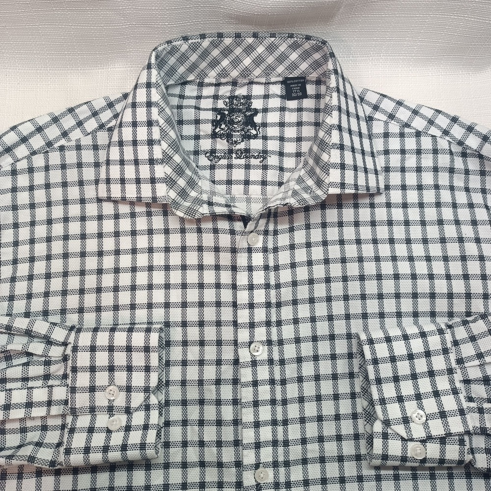 English Laundry Men's Size 17 1/2 (32/33) Plaid Embroidered Button Up‎ Shirt